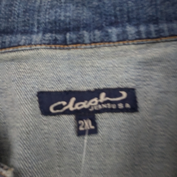 Funky Cool Original Repurposed Blue Jean Jacket With Bling Cross on Back 2X - Picture 2 of 9